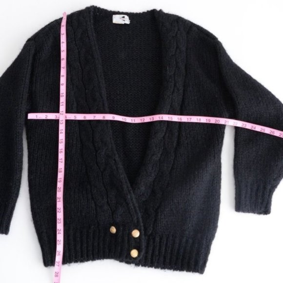 Vintage Eaton Black 50% Wool Open Face Cardigan with Buttons Size GL - Picture 4 of 10